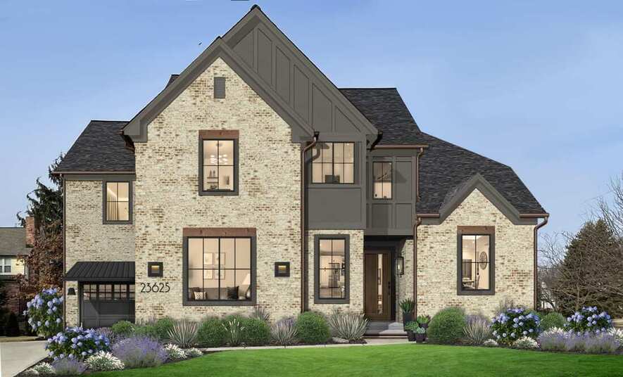 Monochromatic home with limewashed brick